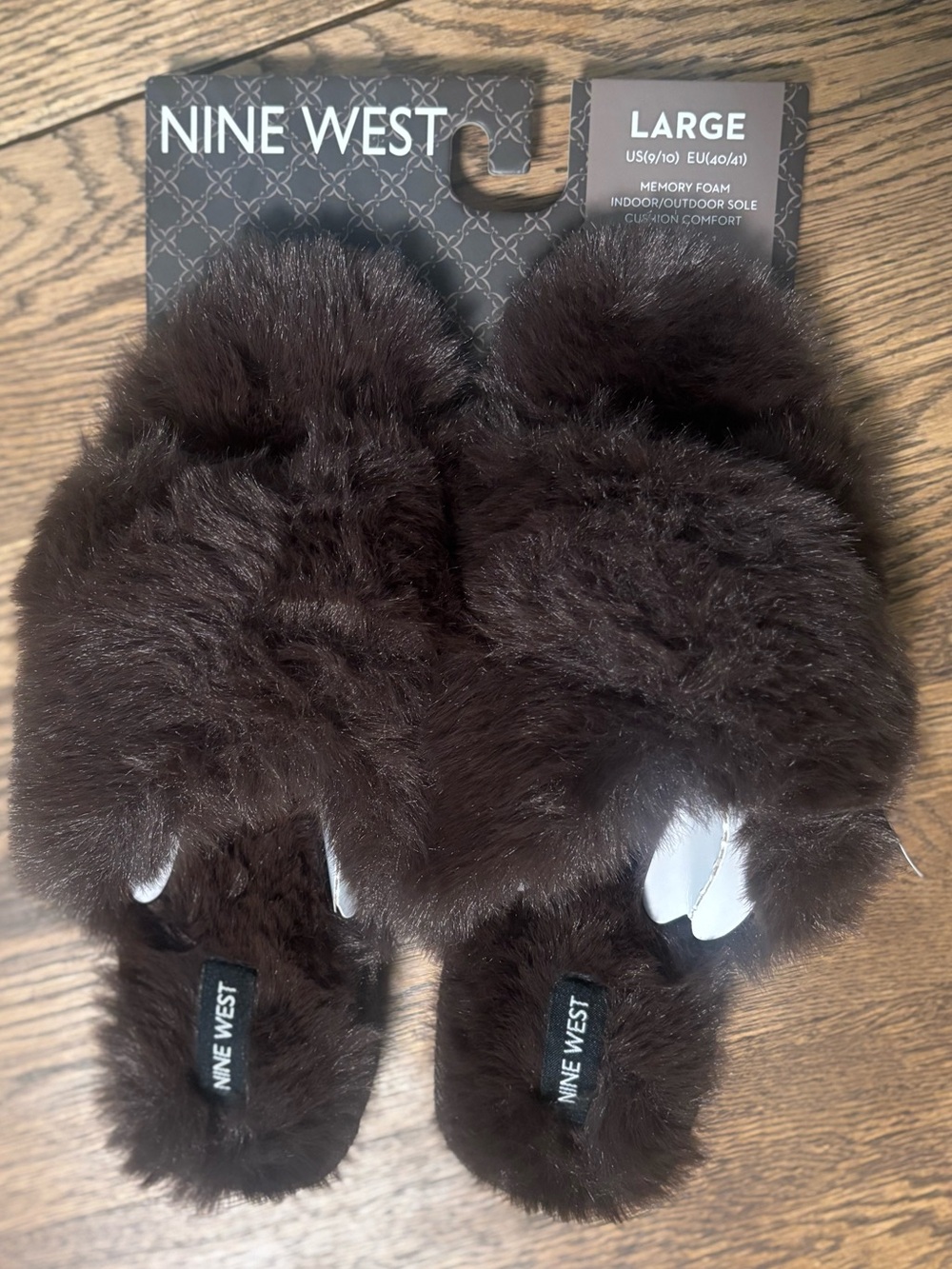 Nine West | Chocolate Brown Fluffy Memory Foam Sandal Style Slippers Size-9/10